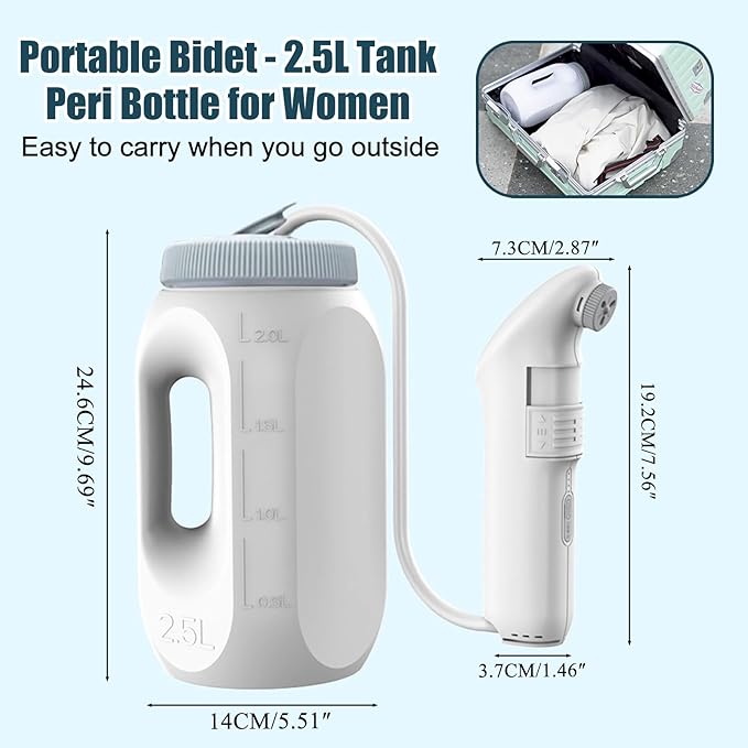 Portable Bidet for Travel,Travel Handheld Bidet Sprayer with 2.5L Water Storage, Electric Rechargeable,70-Minute Usage