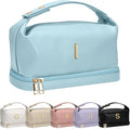 Trendy Gifts for Women, Personalized Makeup Bag with Handle, Initial Double Layer Cosmetic Bag with Makeup Brush Organizer, Customized Gifts for Woman, Gifts for 20 Year Old Female