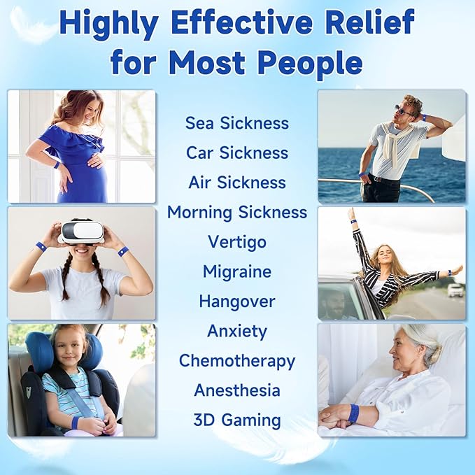 LYJEE Motion Sickness Bands for Adults and Kid Morning Sickness Relief Through Pressure Point Therapy Seasickness Wristband for Cruise Travel