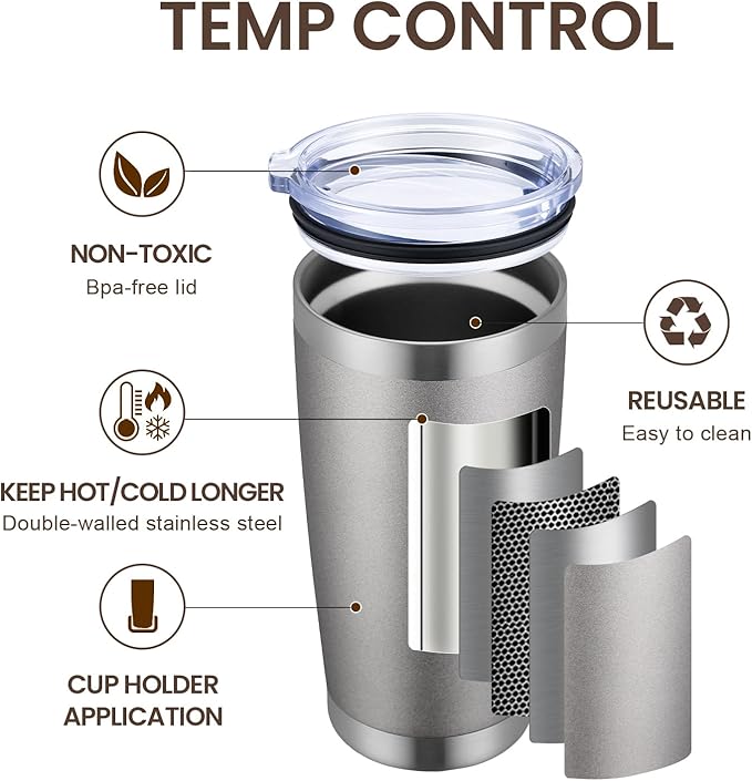 MEWAY 20oz Tumbler Cup Double Wall Vacuum Insulated Travel Mug Bulk, Stainless Steel Tumblers with Lid and Straw, Durable Powder Coated Coffee Cups for Cold & Hot Drinks (Cold Grey, 1)
