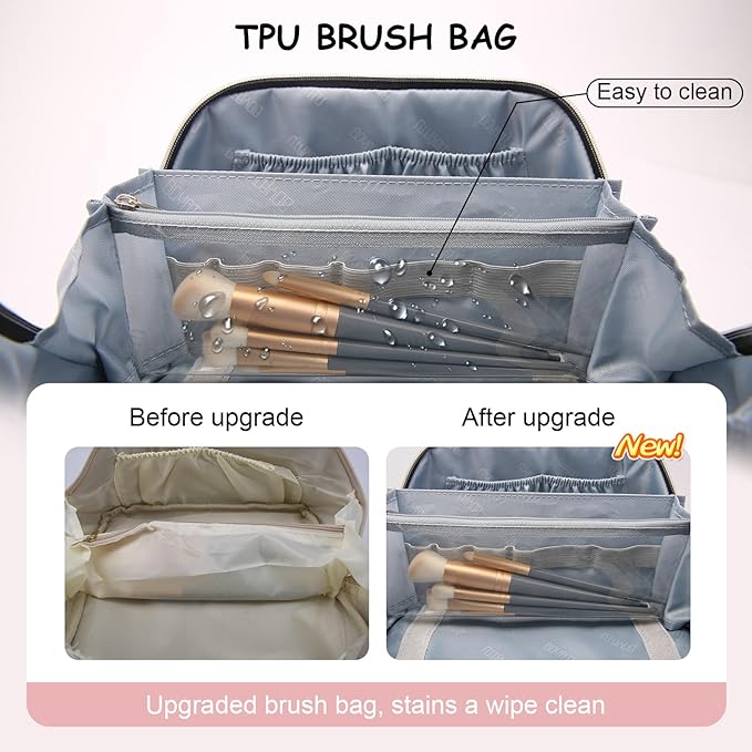 BOYATU Travel Makeup Bag Organizer Cosmetic Bag: 3 Pcs Set Make up Bags for Women with Handle - Waterproof Vegan Leather Toiletry Bags with Comparments (D-02-White)