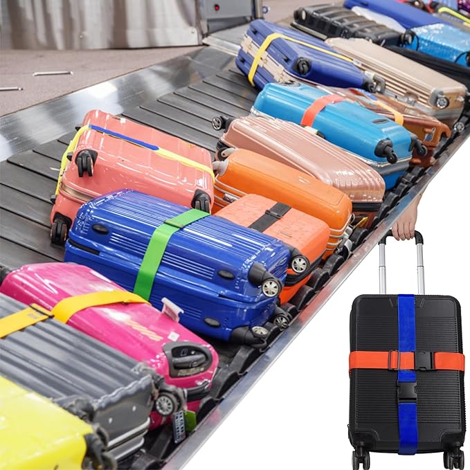 4Pcs Luggage Straps for Suitcase Travel Accessories TSA Approved, 80In Long Belts to Keep Your Suitcase Secure, Adjustable Bag Straps with Quick-Release Buckle for Travel Bag Closure, Multicolor