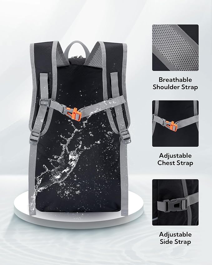 WATERFLY Hiking Foldable Daypack Backpack: 25L Ultra Lightweight Packable Waterproof Outdoor Travel Day Pack for Woman Man