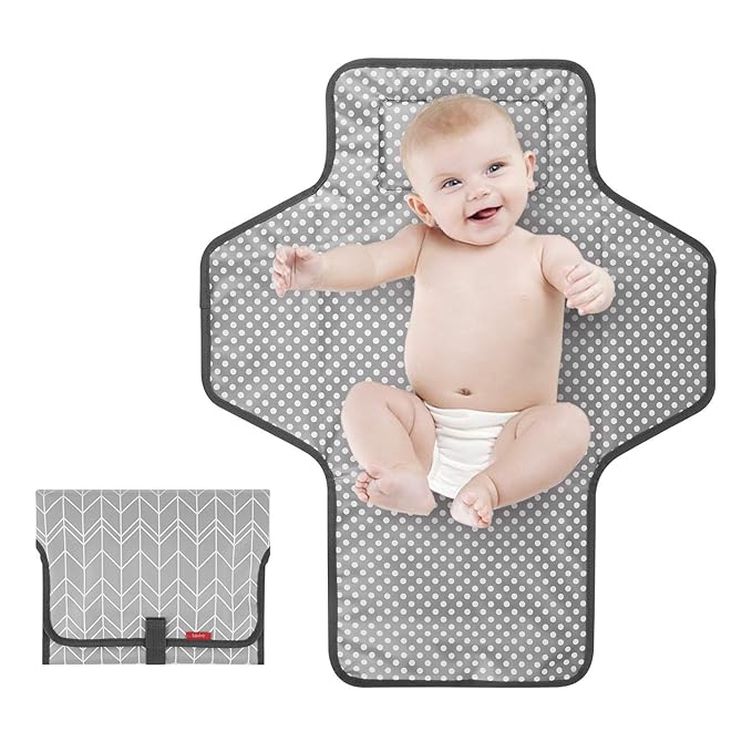 Portable Changing Pad for Baby, Waterproof Travel Changing Pads for Moms, Dads, with Built-in Pillow, Excellent Baby Shower, Registry Gifts