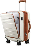 LUGGEX Carry On Luggage 22x14x9 Airline Approved, Expandable Polycarbonate Suitcase with Front Pocket (White, 20 Inch, 35L)