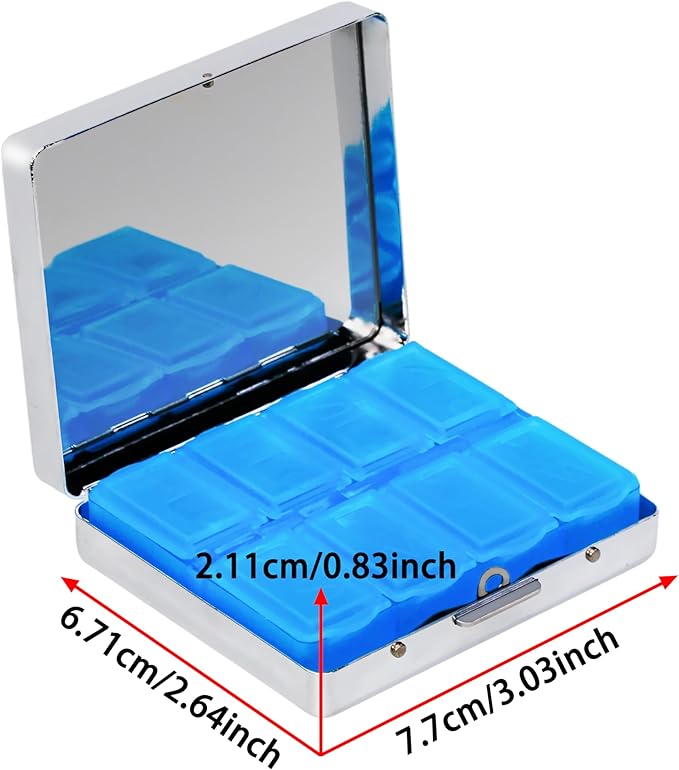 8‑Compartment Metal Pill Box Organizer – Portable Medicine Case 3″×2.6″ | Food‑Grade Dividers | Secure Snap Button Lid | Travel & Gift for Seniors (Enchanted Mushroom Grove)