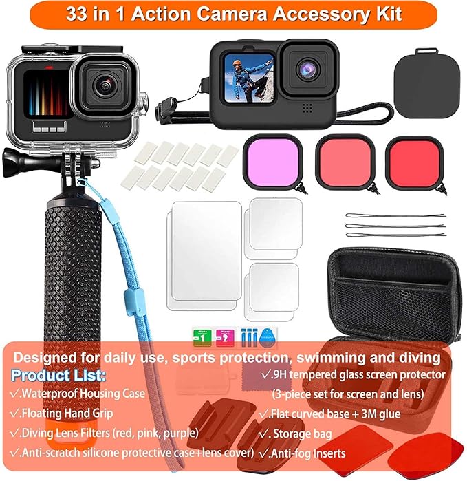 Compatible for Go Pro Hero 13 12 11 10 9 Black Waterproof Housing Case 60M/196FT Protective Underwater Diving Case Shell with Cameras Handle Mount Accessories Kit