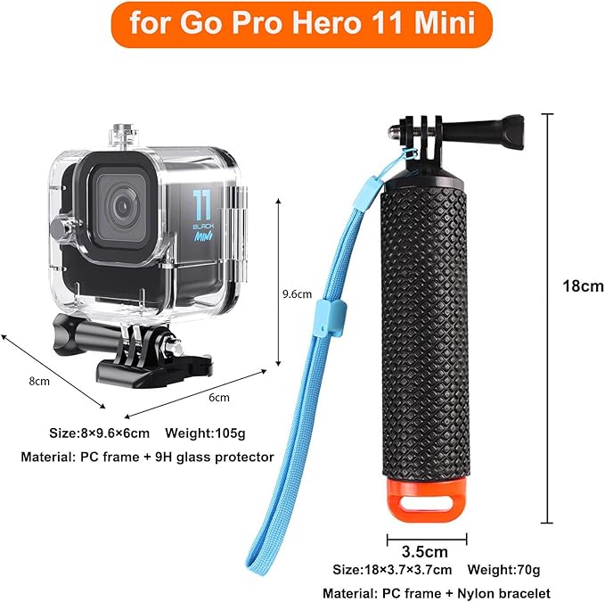 Compatible for Go Pro Hero 11 mini Black Waterproof Housing Case 60M/196FT Protective Underwater Diving Case Shell with Cameras Handle Mount Accessories Kit