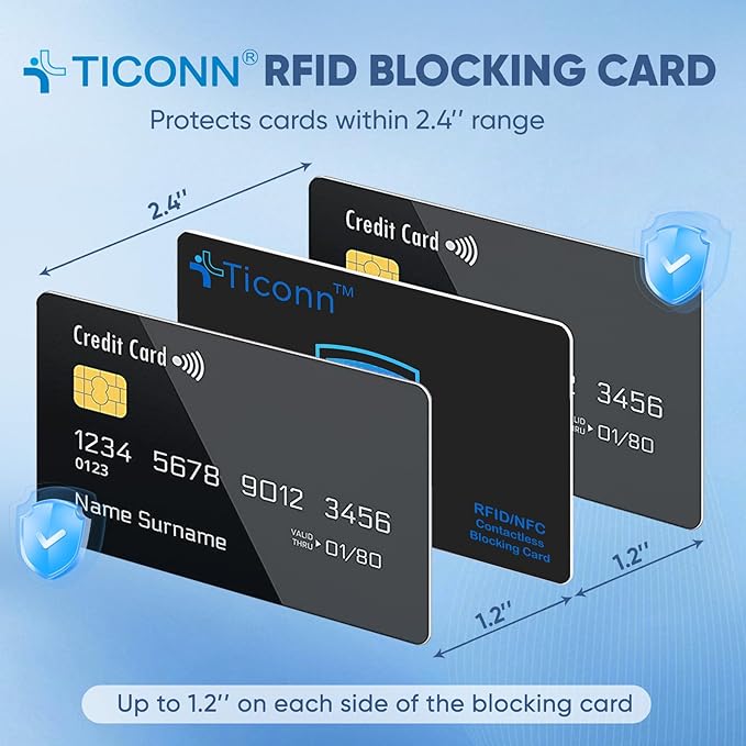 TICONN RFID Blocking Cards - 4 Pack, Premium Contactless NFC Debit Credit Card Passport Protector Blocker Set for Men & Women, Smart Slim Design Perfectly fits in Wallet/Purse (4)