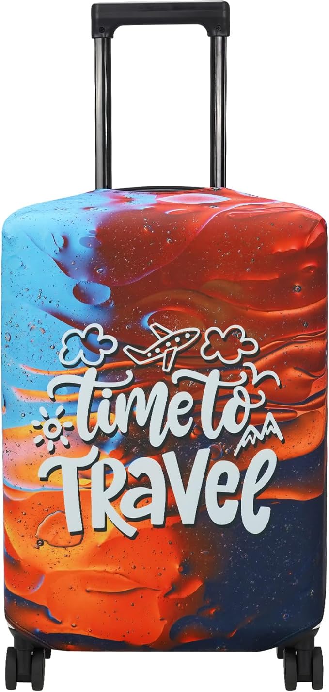 Explore Land Luggage Cover Suitcase Protector Fits 18-22 Inch Case (Time to Travel, S)