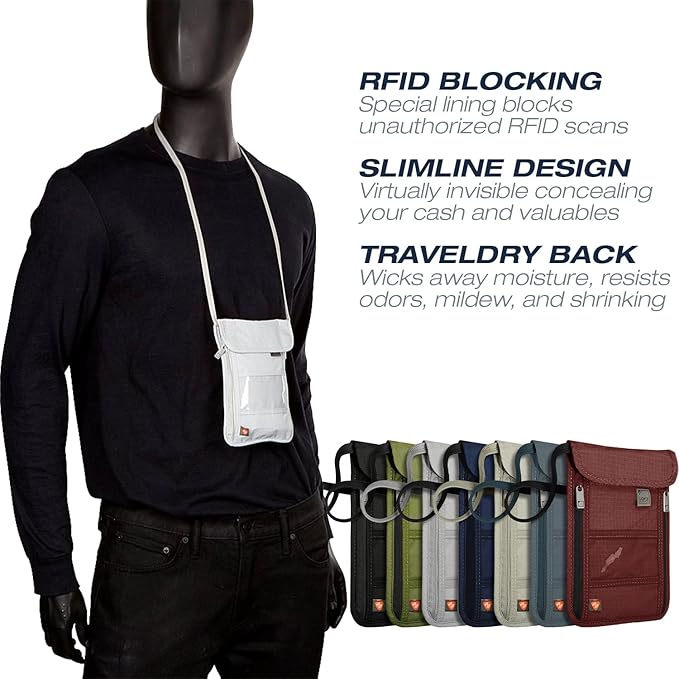Lewis N. Clark RFID Blocking Stash Neck Wallet, Travel Pouch + Passport Holder for Women & Men, Navy, One Size