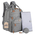 BabbleRoo Extra Large Diaper Bag Backpack, Expandable Baby Bag with Up to 50% More Capacity - Travel Essentials Baby Bag Tote with Changing Pad, Stroller Straps & Pacifier Case - Unisex, Light Gray