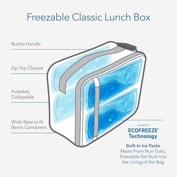 PackIt Freezable Classic Lunch Box, Retro Wave, Built with ECOFREEZE Technology, Fully Freezable, Collapsible, Reusable, With Zip Front Pocket and Buckle Handle, Designed for Fresh Lunch On the Go