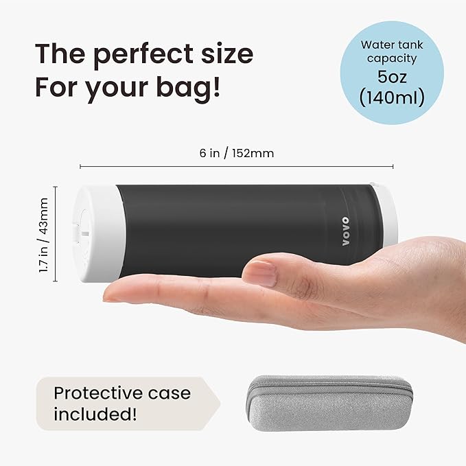 VOVO Go Portable Electric Bidet for Travel - 2 Adjustable Pressure Settings, Compact Handheld Bidet, Ideal for Personal Hygiene & Postpartum Care, Lightweight & Leak-Proof Design - 140ml, Black