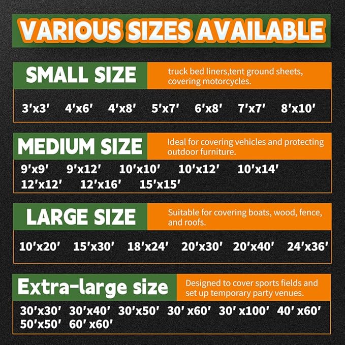 RAINDEWAY Tarps Heavy Duty Waterproof 60x60 Feet, 10 Mil Thick Multipurpose UV Resistance Large Tarp Cover with Metal Grommets and Reinforced Edges, Silver/Brown Tarp