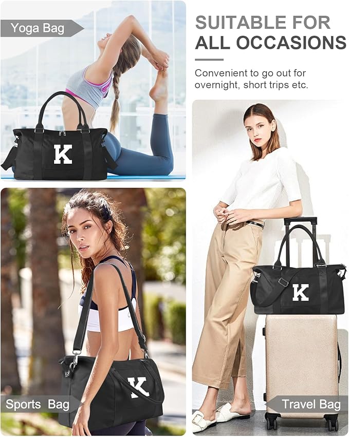 Initial Travel Duffel Bag Sports Gym Bag for Boys Teen Birthday Gifts,Black Personalized Weekender Bag Carry On Tote Bags for Men,Waterproof Overnight Luggage Bag Airplane Travel Essentials(Letter K)