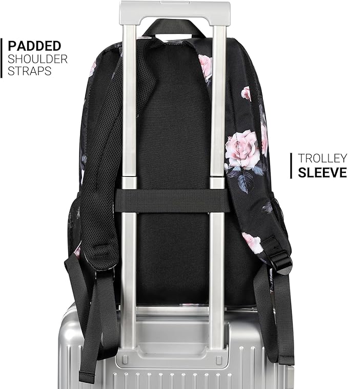 ZORFIN 26L Backpack for College, and Travel: Water Resistant Bookbag - Rose Black