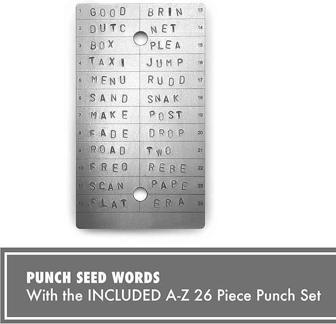 ColdTi - Titanium Bitcoin Seed Plates for Ultra-Secure Crypto Seed Phrase Storage (2 Plates, Punch Set & Seals) - Premium Seed Phrase Metal - Alphabetic Punch Set Included