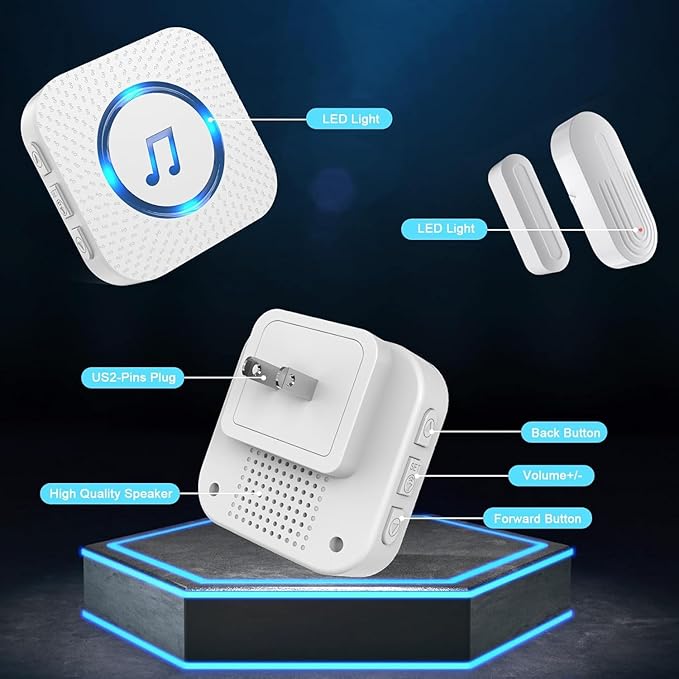 SanJie Door Chimes When Door Opens for Home - Door Alarm with Chime Adjustable Volume,5 Magnetic Door Sensors & 2 Plug-in Receivers - Door Open Chime - Indoor Range 500ft 2 Receivers + 5 Sensors