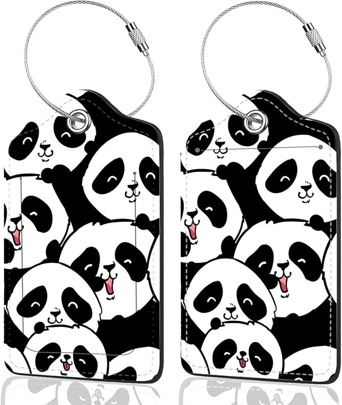 2Pack Luggage Tags for Suitcases, Cute Unique Pu Leather Cruise Luggage Tag with Privacy Cover ID Label Address Card and Metal Ring Suitable for Women Men Kids Travel Bag Silly Cat Face
