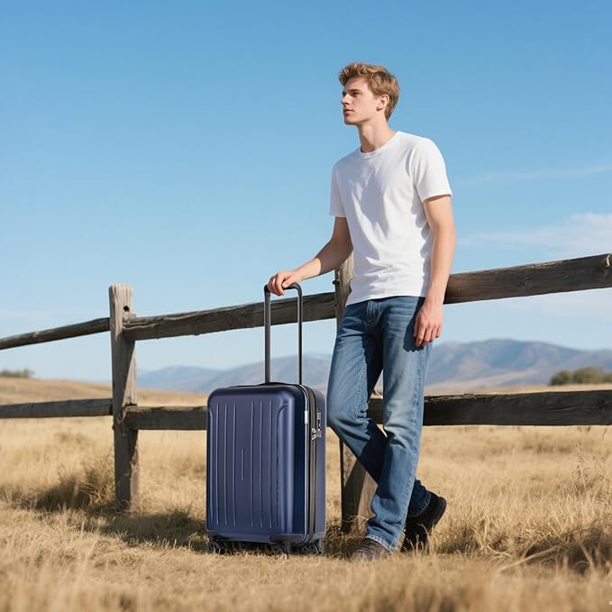 KYME Suitcase Hardshell With Double Spinner Wheels, PC+ABS TSA Lock Travel Luggage (Navy Blue, 20" Carry On)