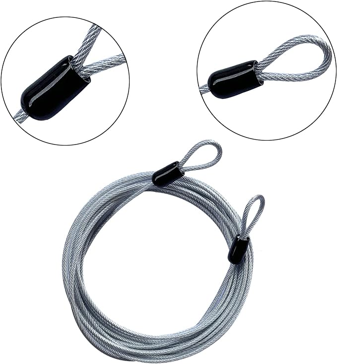 30FT 3mm Outdoor Travel Long Security Cable Lock,Braided Steel Coated Safety Cable Luggage Lock,Safety Cable Wire Rope Double Loop Lightweight (1 Pack)