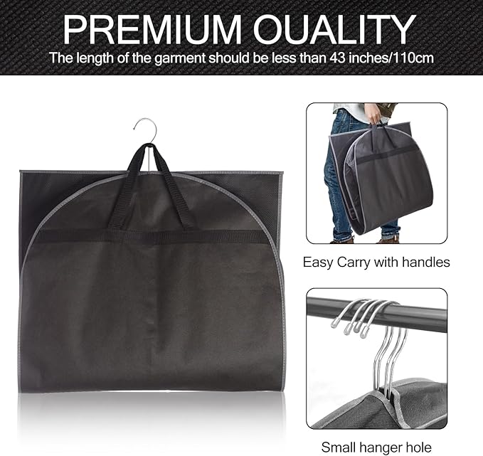 3 Pack 43" Garment Bags for Travel and Storage, Suit and Dress Bags with Duffle Design, Ideal for Hanging Clothes, Blazers, Dresses, Coats, and Wardrobes