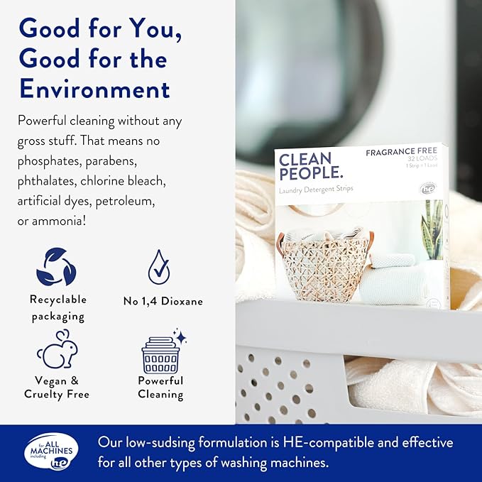 The Clean People Laundry Detergent Sheets - Laundry Soap - Ultra Concentrated, Recyclable Packaging, Stain Fighting - Peppermint, 192 Pack