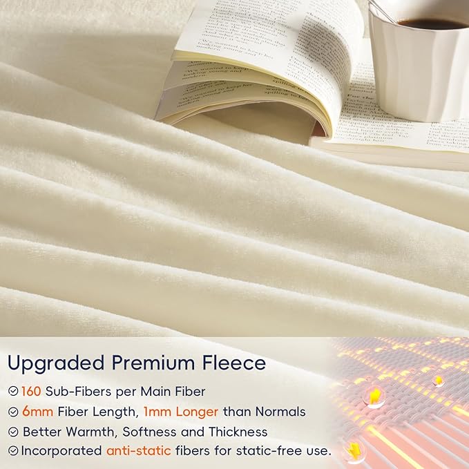 PHF Ultra Soft Fleece Blanket Queen Size, No Shed No Pilling Luxury Plush Cozy 300GSM Lightweight Blanket for Bed, Couch, Chair, Sofa Suitable for All Season, 90" x 90", Cream
