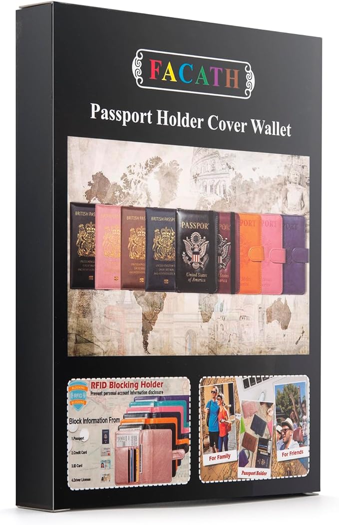 Passport Holder for Travel Passport Cover for Men Passport Wallet Case With 3D Metal Badge Protector Leather Card Case RFID Blocking Women Travel Accessories Document Organizer (Navy Blue)