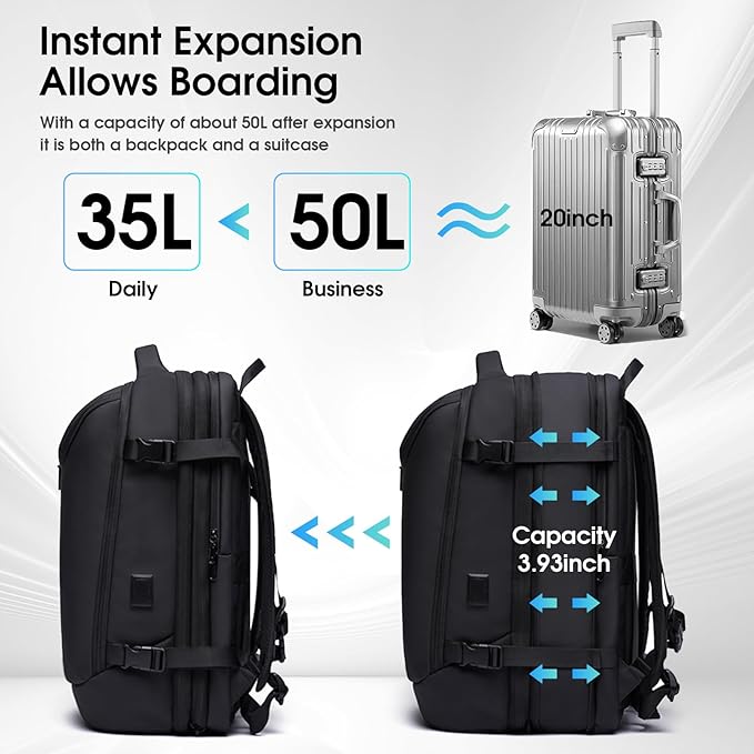 Vacuum Travel Backpack with Pump, 50L Expandable Compression Backpack With Vacuum Seal, 17.3 Inch Water Resistant Business Laptop Backpack with USB Charging Port for Women & Men