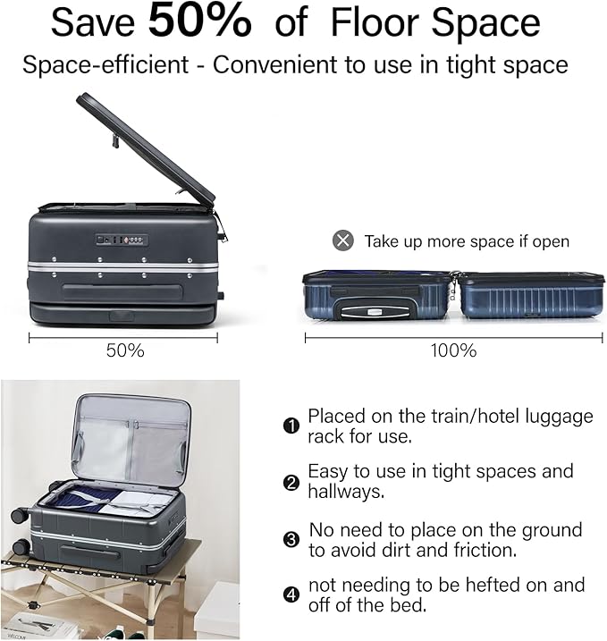 Hanke Top Opening Carry On Luggage, 20 Inch Zipperless Aluminum Frame Wide Handle Luggage, All-PC Hard Shell Trunk Suitcase with Spinner Wheels, TSA Airline Approved (Graphite Grey, 40L)
