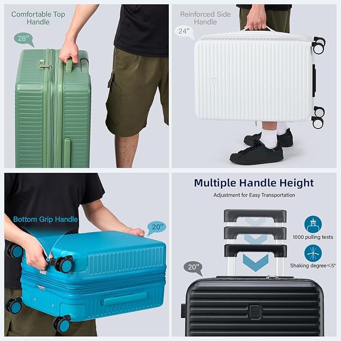Hard Shell Suitcases Expandable Travel Luggage Sets 3 Piece, Carry on and Check in 3 Piece Luggage Suitcase Sets with Spinner Wheels Cup Holder Charger Built in (Forest Green, 20/24/28)