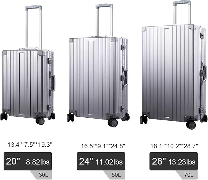 TRAVELKING All Aluminum Luggage Zipperless Hard Shell Luggage Case with TSA Lock Spinner Alloy Metal Suitcase (Silver, 24")