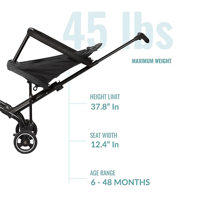 Dream On Me Lightweight and Compact Coast Rider Stroller with One Hand Easy Fold, Adjustable Handles and Soft Ride Wheels, Black