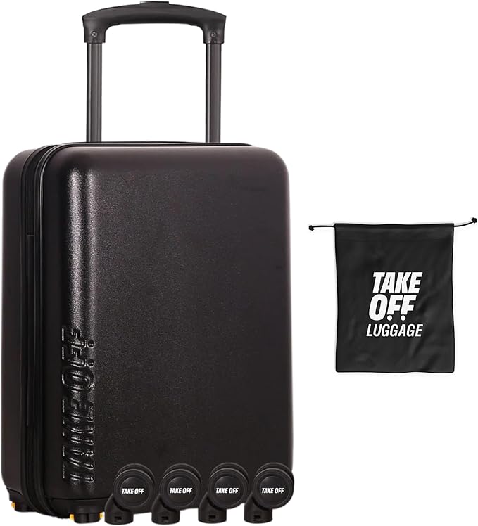 Take OFF Luggage 18 inch Hardshell Carry On Suitcase that Converts into Underseater Luggage with Removable Spinner Wheels for Airline Personal Item Use Requirements, 18 x 14 x 8 Inches - Black