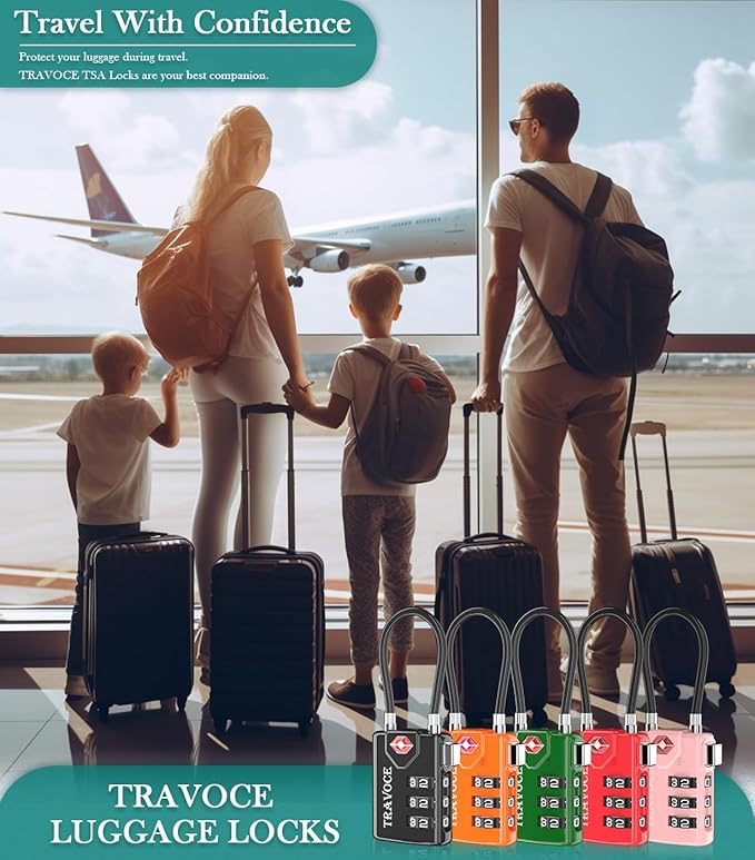 TSA Approved Luggage Locks, Travel Locks Which Also Work Great as Gym Locks, Toolbox Lock, Backpack and More 1,2,4,6 &10 pk (4 Colors)