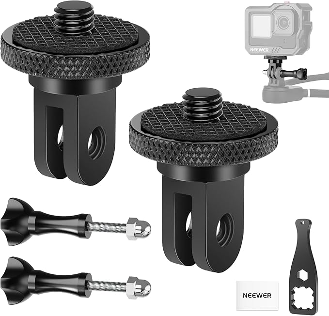 NEEWER Action Camera Tripod Mount Adapter with 1/4"-20 Screw Aluminum Alloy Accessories Compatible with Insta360 X5 X4 X3 GoPro Hero 13 12 DJI Osmo Action 5 Pro 4 3 AKASO APEMAN, GP-81