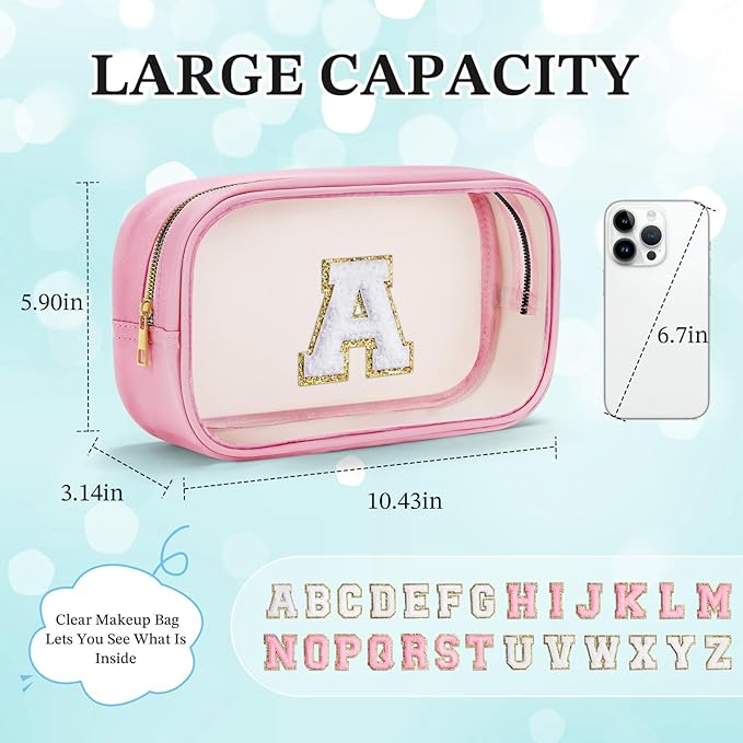 YOOLIFE Travel Makeup Bag Toiletry Bag for Women, Clear Make up Bag PVC Cosmetic Bag Pink Preppy Stuff Travel Accessories Makeup Pouch Birthday Gifts for Women Teacher Mother Wife Girlfriend Gifts W
