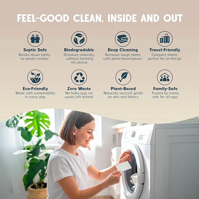 Laundry Detergent Sheets – Travel-Friendly, HE & Standard Washer Safe, Liquidless Laundry Soaps, Quick-Dissolving Formula, Skin-Friendly (120 Loads, Unscented)