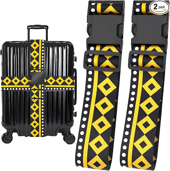 Geometric Arts Luggage Straps for Suitcases, Adjustable Luggage Travel Belt to Keep Luggage Security While Travel, Strong Polyester Fabric, Easy-to-Recognize Funny Pattern Travel Accessories, 2 Pack