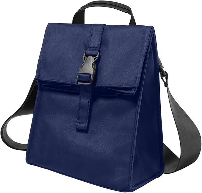 Insulated Foldable Lunch Bag- Lightweight Portable with Adjustable Shoulder Strap Lunch Box for Men, Women, Office, Work, Picnic, Hiking and Beach (Navy Blue(Soft Fabric))
