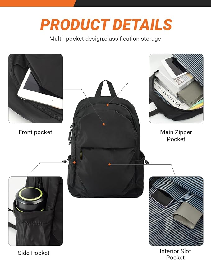 Multi-Pocket Laptop Backpack, 24L Capacity, Fits 14-inch Laptop, 16.9x12.6x5.5 inches, 1.1 lbs, Black/Navy/Gray (Black)