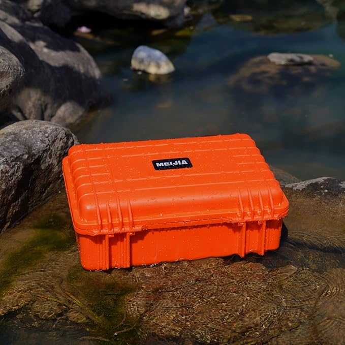 MEIJIA All Weather Portable IP67 Waterproof Protective Case, Hard Camera Case with customizable foam, Perfectly Protection of Camera, Drones,Pistols,Lens,Equipments,18.5 x14.06x6.93inches(Orange)