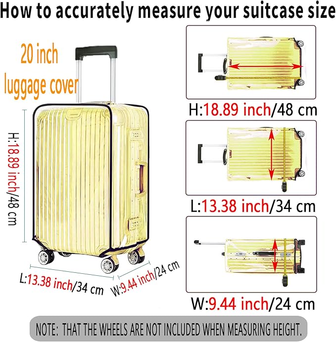 20 Inch Clear PVC Luggage Cover, 0.2mm Thick Lightweight Waterproof, Dustproof, Anti-Scratch Suitcase Cover, Luggage Covers for Suitcase TSA Approved, Fits 19"-20" Wheeled Luggage