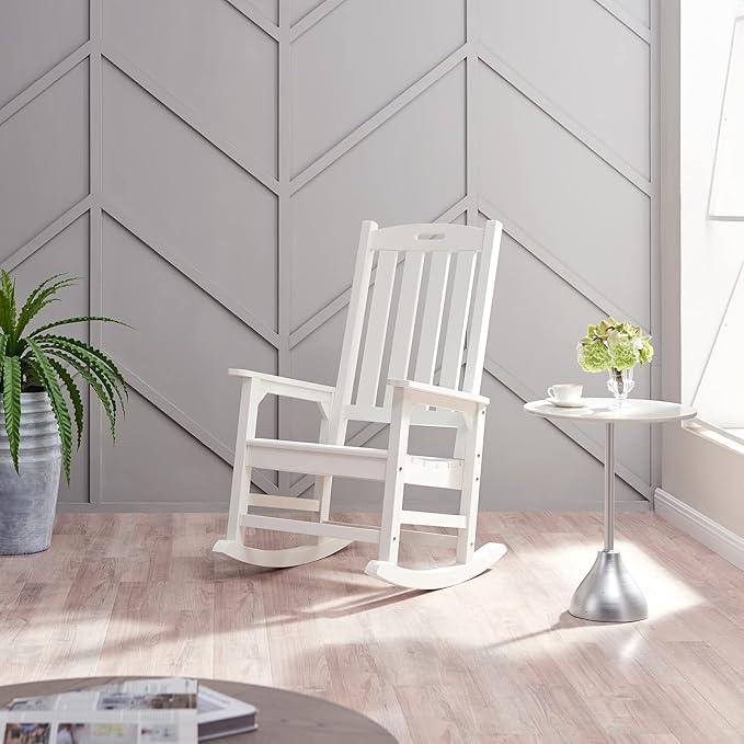 Psilvam Oversized Outdoor Rocking Chair Set of 2, Porch Rocker with 21" Wide Seat and 32" Tall Backrest, Pre-Assembled with Most Components for Effortless Installation (White)