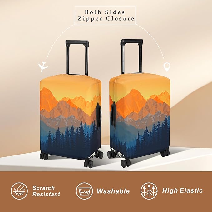Explore Land Travel Luggage Cover Suitcase Protector Fits 18-22 Inch Case (Amber Mountains, S)