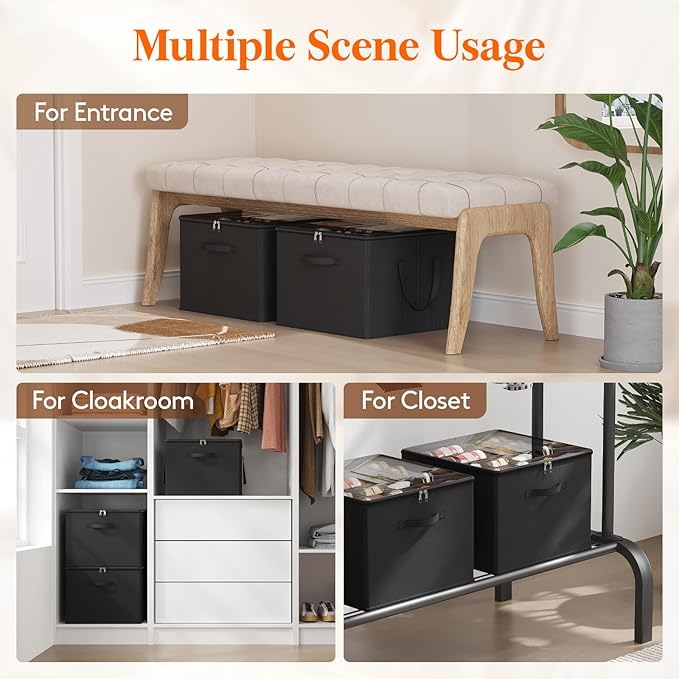 Lifewit Shoe Storage Organizer for Closet, Fits 12-16 Pairs, Large Shoe Box Storage Containers with Clear Cover and Reinforced Handles, Foldable Storage Bins Fit for Boots Heels Sneakers, 1 Pack Black