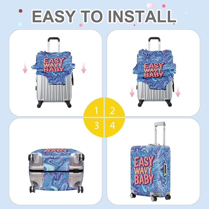 ANNA QUEEN Funny Psychedelic Wavy Luggage Cover, Colorful Suitcase Protector with with Retro Vibes, Stretchable, Washable Travel Cover for 28-30 Inch Luggage