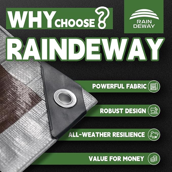Tarps Heavy Duty Waterproof 9x12 Feet, 10Mil Multipurpose Poly Tarp Cover with Metal Grommets and Reinforced Edges, Silver/Brown Tarp by RAINDEWAY